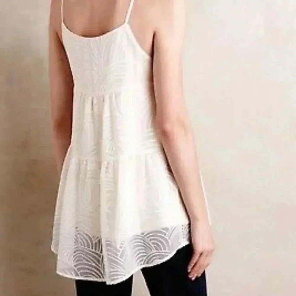 Anthropologie HD in Paris Burnout LALEH Tank Top Ivory Cami Spaghetti Strap XS - Picture 8 of 10